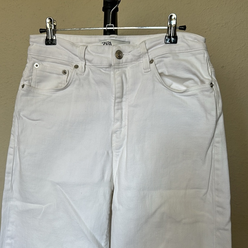 ZARA Straight Wide Leg Jeans in Ivory White size 8 - Picture 4 of 13